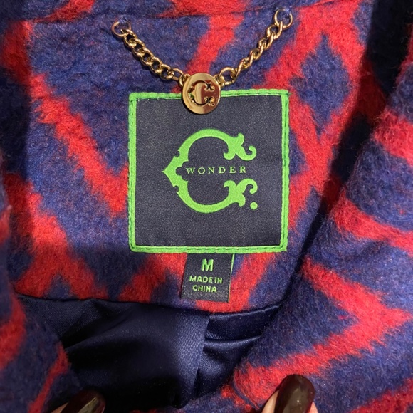 C Wonder A-Line Flare Coat – Blue and Red Diamond Pattern, Size Medium - Picture 12 of 12